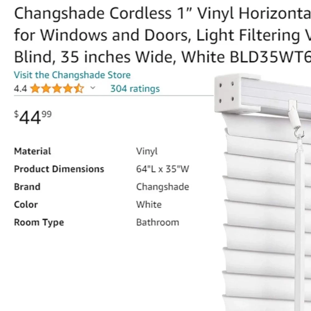 CHANGESHADE Cordless 1” Vinyl Horizontal Blind  NEW!!